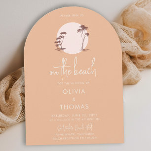 Palm Trees Warm Sand Sunset Pink Sun Beach Wedding Invitation