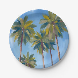 Palm Trees Watercolor Art Tropical Paper Plate