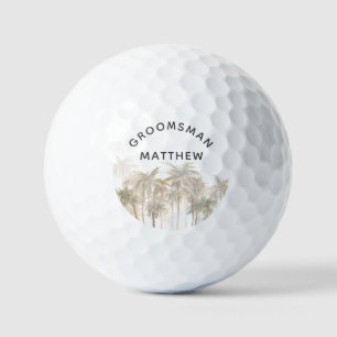 Palm Trees Watercolor Tan Coastal Wedding Favour Golf Balls