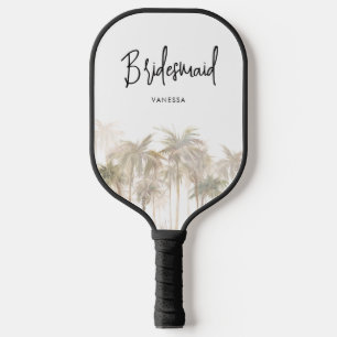 Palm Trees Watercolor Wedding Bridesmaid Pickleball Paddle