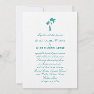 Palm Trees Wedding Invitation - White/Aqua