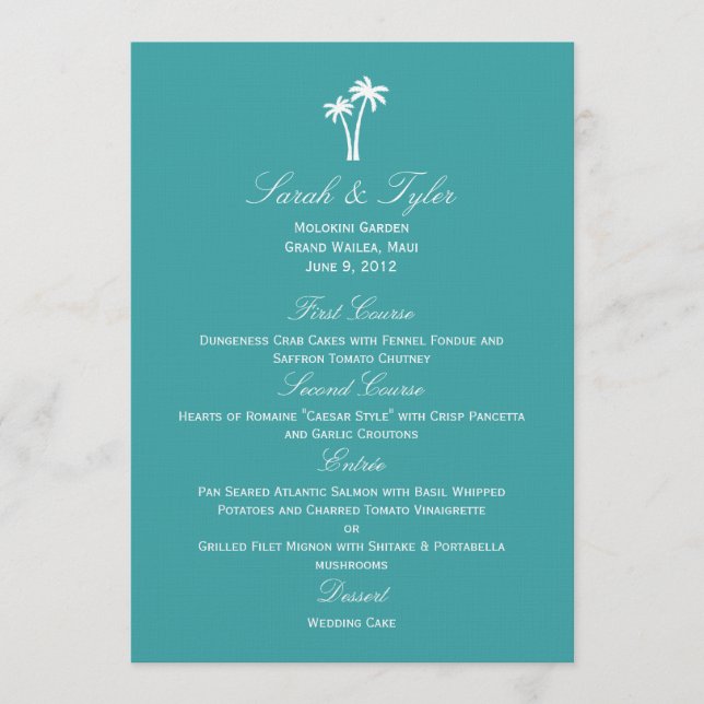 Palm Trees Wedding Menu Card (Front)