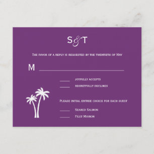 Palm Trees Wedding RSVP Card - Purple