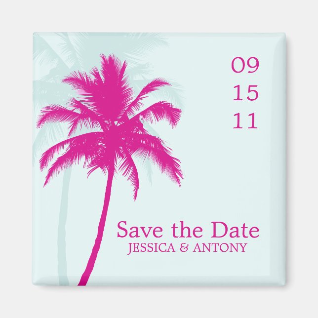 Palm Trees Wedding Save the Date or Favour Magnet (Front)
