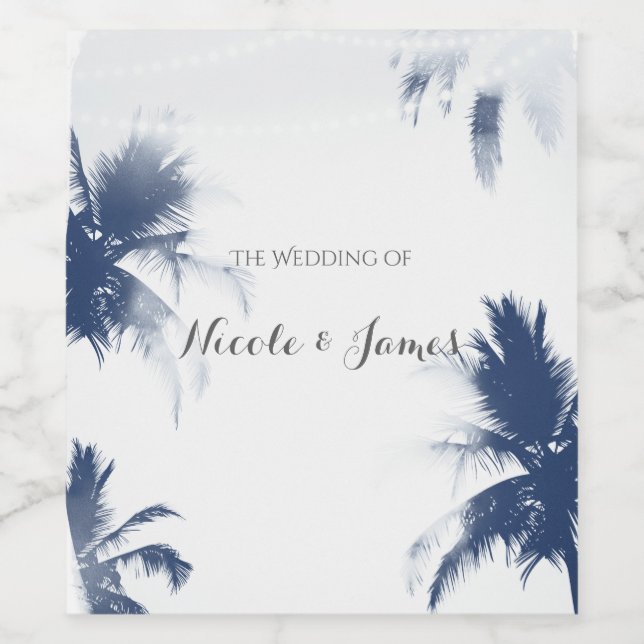Palm Trees White Glamour Chic Modern Tropical Wine Label (Single Label)