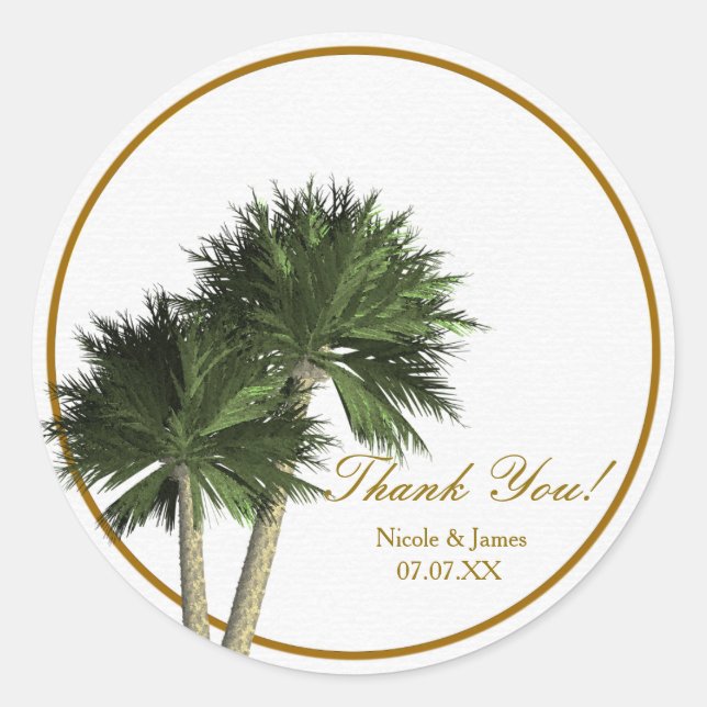 Palm Trees White & Gold Elegant Wedding Stickers (Front)