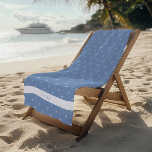 Palm Trees White on Sea Blue Beach Towel