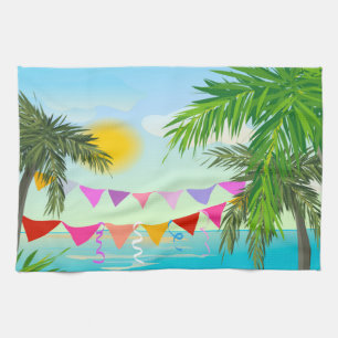 Palm trees with Bunting and Sun dishtowel Tea Towel