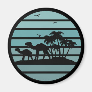 palm trees with camels sunset vintage  magnet