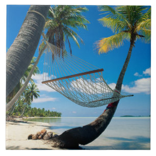Palm Trees with Hammock, tropical scene, Ceramic Tile
