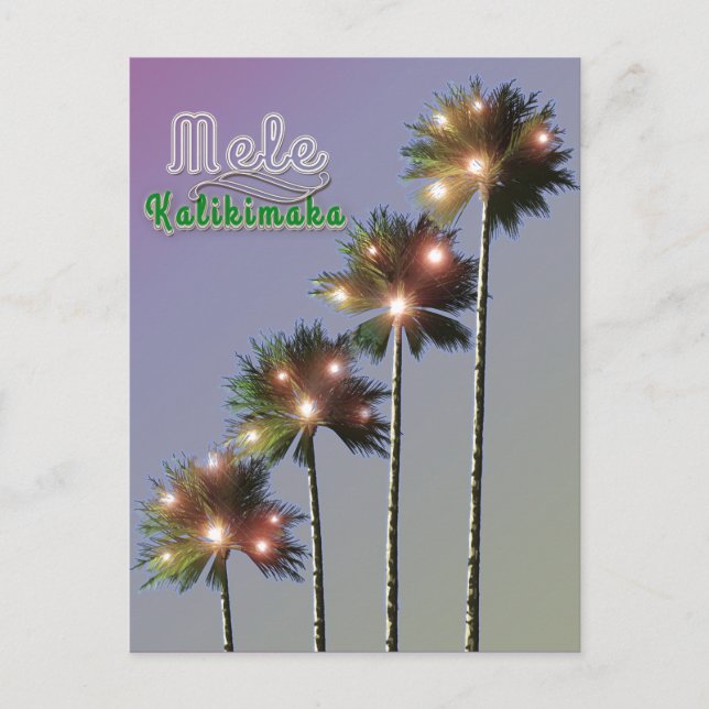 Palm Trees With Lights Mele Kalikimaka Holiday Postcard (Front)