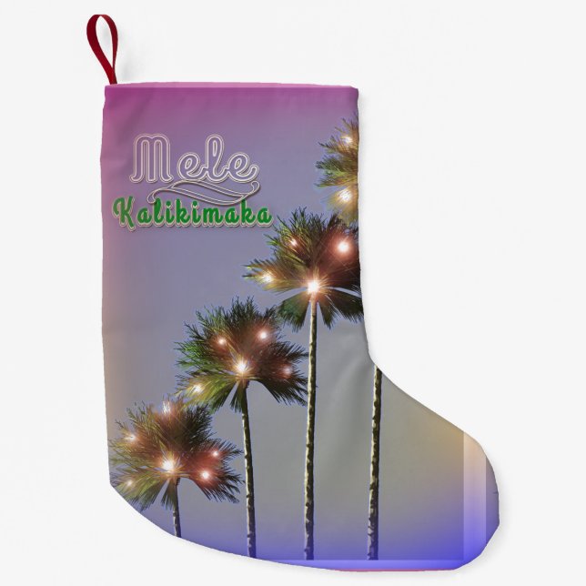 Palm Trees With Lights Mele Kalikimaka Small Christmas Stocking (Front)