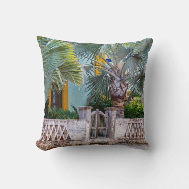 Palm Trees with Rustic Gate |  Mexico Ceramic Cera Cushion (Front)