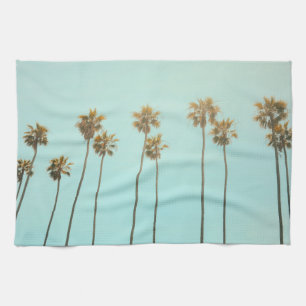 Palm trees yellow sunshine, soft light dish tea towel