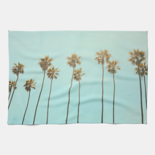Palm trees yellow sunshine, soft light dish tea towel (Horizontal)