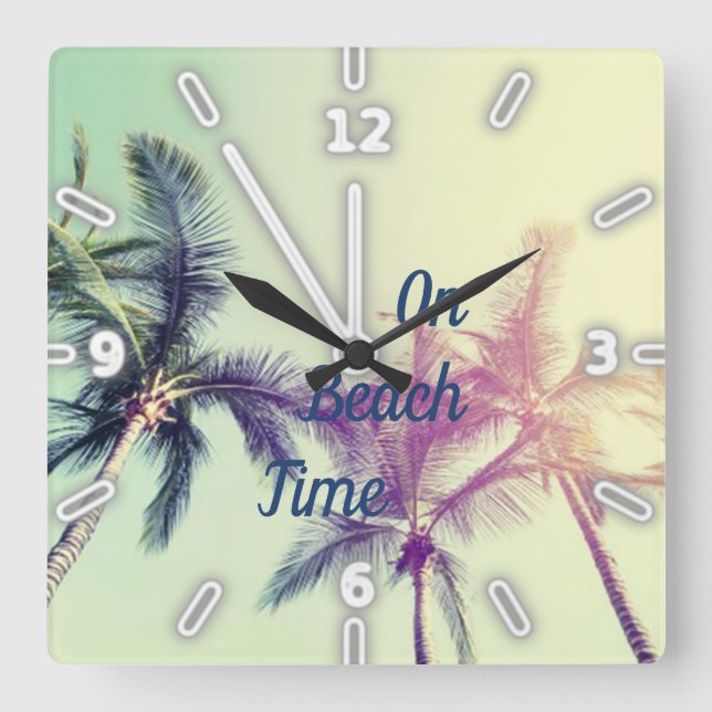 Palm,Tropical Beach,Summer Square Wall Clock (Front)