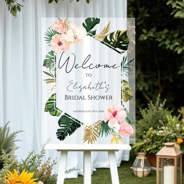 Palm Tropical Bridal Shower Acrylic Welcome Sign (Creator Uploaded)