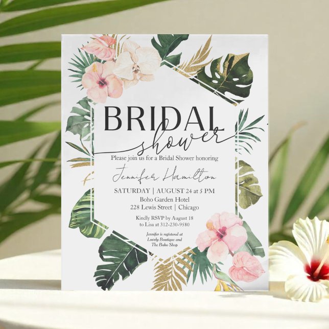 Palm Tropical Floral Bridal Shower Invitation (Creator Uploaded)