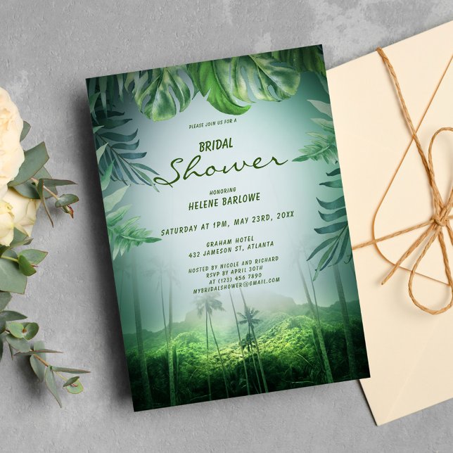 Palm Tropical Floral Green Beach Bridal Shower Invitation (Creator Uploaded)
