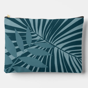 palm & tropical leaf abstract in blue green grey accessory pouch
