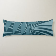 palm & tropical leaf abstract in blue green grey