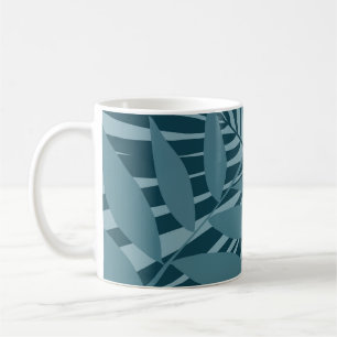 palm & tropical leaf abstract in blue green grey coffee mug