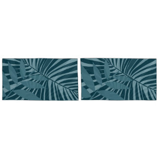 palm & tropical leaf abstract in blue green grey pillowcase
