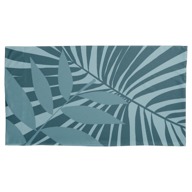 palm & tropical leaf abstract in blue green grey pillowcase (Front)