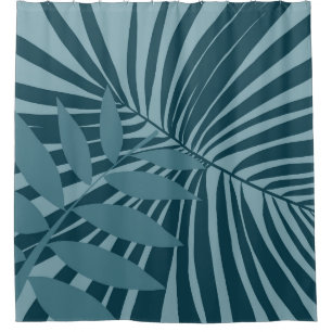 palm & tropical leaf abstract in blue green grey shower curtain
