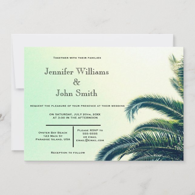 Palm Typography Destination Wedding Invitations (Front)