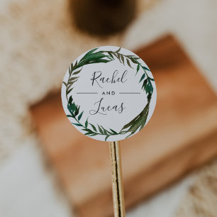 Palm Wreath Personalised Wedding Classic Round Sticker