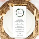 Palm Wreath Wedding Menu Card<br><div class="desc">Our tropical chic wedding menu features your starter courses, entrees and desserts in elegant lettering, with your names encircled by a green botanical palm frond wreath. Coordinates with our Palm Wreath wedding collection. Use the template fields to add your menu information, and then click "Customise" to reposition elements if needed....</div>