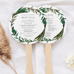 Palm Wreath Wedding Program Hand Fan