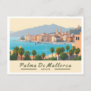 Palma de Mallorca Spain Pastel Travel Postcard
