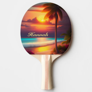 Palme am Strand bei Sonnenuntergang Ping Pong Paddle