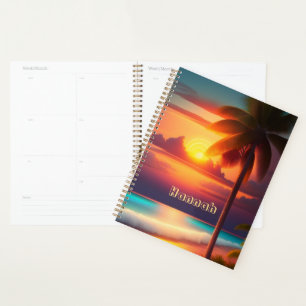 Palme am Strand bei Sonnenuntergang Planner