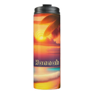 Palme am Strand bei Sonnenuntergang Thermal Tumbler