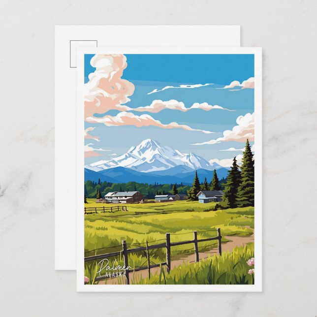 Palmer Alaska Art Vintage Travel Illustration Postcard (Front/Back)