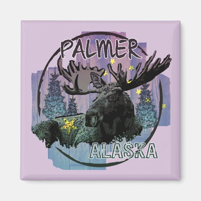 Palmer Alaska rustic moose magnet (Front)