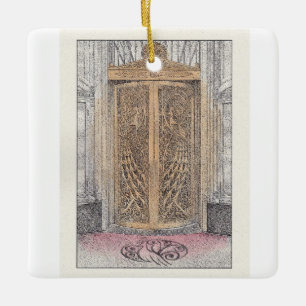 Palmer House Golden Peacock Doors Ceramic Ornament