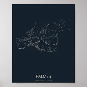 Palmer Massachusetts Street Map Poster (Night)
