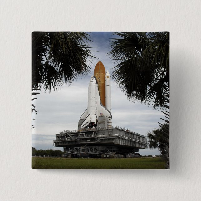 Palmetto trees frame space shuttle Endeavour 15 Cm Square Badge (Front)