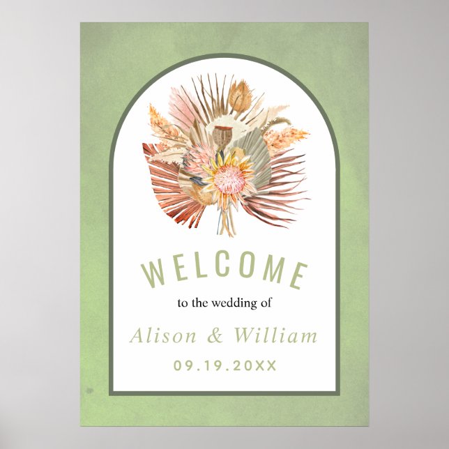 Palmm and pampas grass sage green welcome wedding  poster (Front)