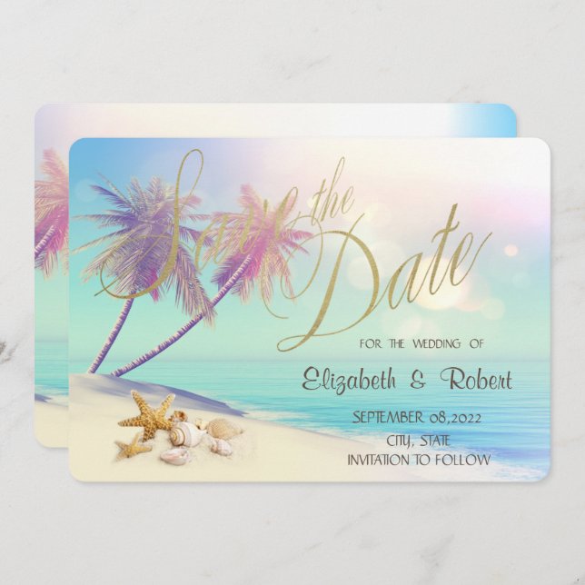 Palms Beach Seashells Wedding  Save The Date (Front/Back)