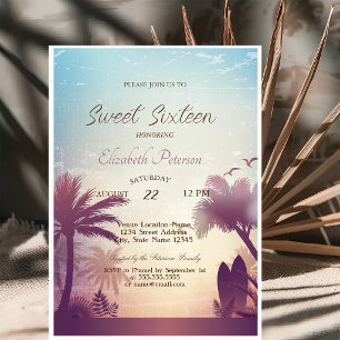 Palms Beach Surfboard Sweet 16 Party Invitation