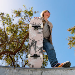 Palms Black White Earthy Tone Pink     Skateboard