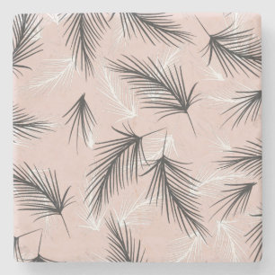 Palms Black White Earthy Tone Pink  Stone Coaster