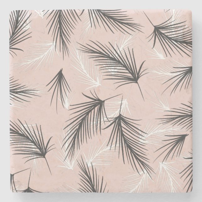 Palms Black White Earthy Tone Pink  Stone Coaster (Front)