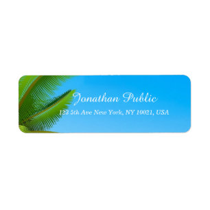 Palms Blue Sky Modern Elegant Hand Script Template Return Address Label