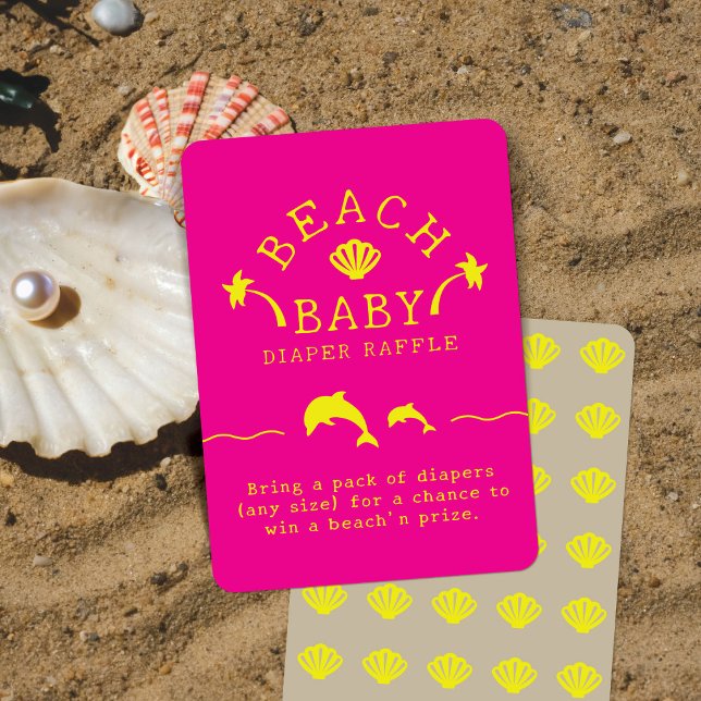 Palms & Dolphins Pink & Yellow Beach Baby Enclosure Card (Creator Uploaded)